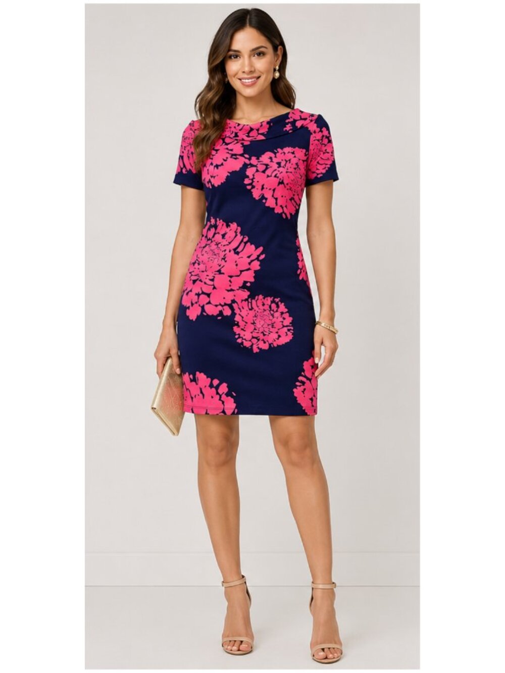 NWT Trina Turk Navy & Pink Floral Sheath Dress - Size 4